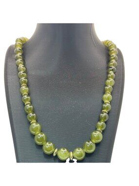 Chinese Peking Glass Jade Green Beaded Necklace 28" Vintage Boho Statement 80g